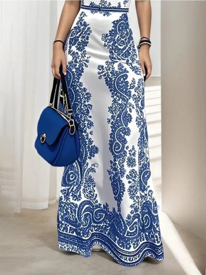 Freeacy robe moulante imprimée florale pour femmes épaule froide col à revers taille haute a-ligne Maxi robes de soirée robes de soirée