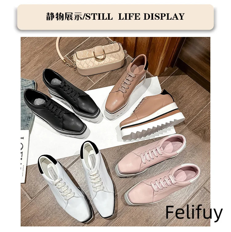 Baskets Blanches en Cuir de Vache pour Femme, Chaussures à Semelle Optique, Décontractées, à Lacets, Confortables, d'Extérieur, de Styliste, Printemps 2024