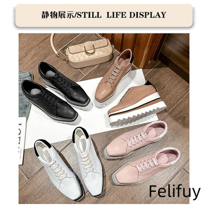 Baskets Blanches en Cuir de Vache pour Femme, Chaussures à Semelle Optique, Décontractées, à Lacets, Confortables, d'Extérieur, de Styliste, Printemps 2024