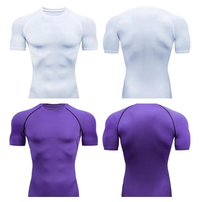 Hommes Compression course t-shirt Fitness serré à manches courtes t-shirt formation Jogging chemises vêtements de sport séchage rapide Rashgard