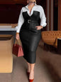Robe mi-longue à manches longues pour femmes avec boutons, jupe chemise en PU, poche patchwork, ceinture maigre, revers, femme, automne, nouveau, 2025