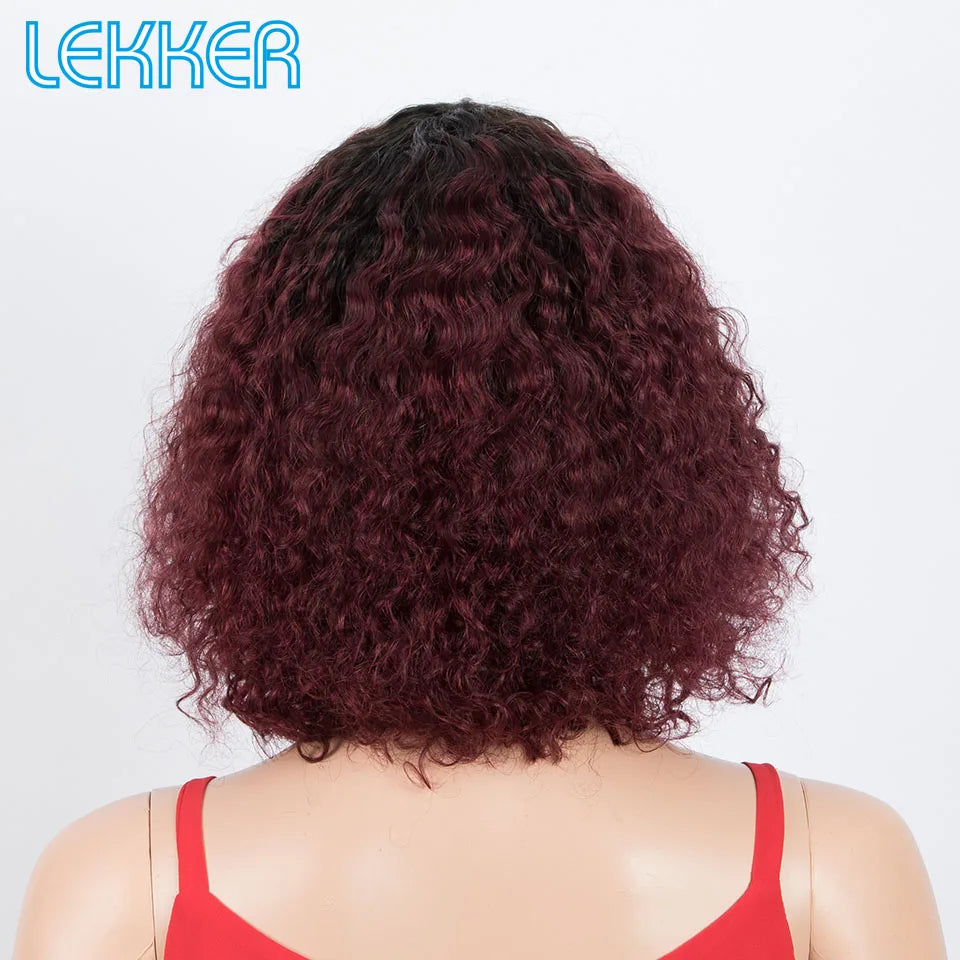 Lekker couleur courte Pixie Afro crépus bouclés Bob 100% perruques de cheveux humains avec frange pour les femmes brésilien Remy cheveux Ombre brun perruques