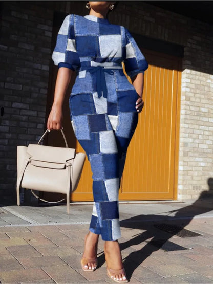 ChimStreet-Ensemble de pantalons décontractés pour femmes, manches ChimSeven, imprimé à la mode, taille à lacets, vêtements de printemps et d'automne, nouveau