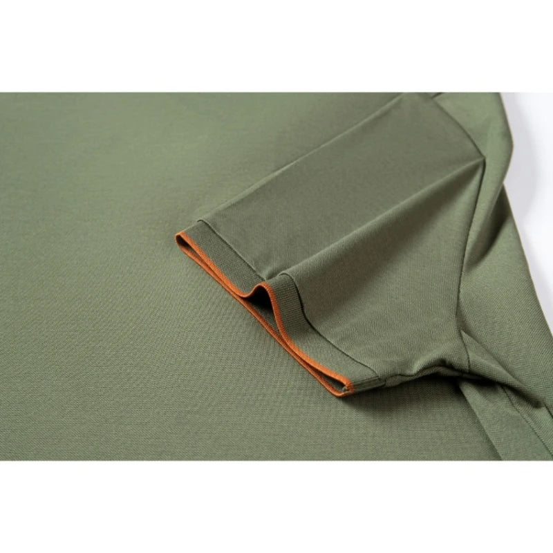 Polo en soie à fermeture éclair pour hommes, T-Shirt à manches courtes en mûrier avec fermeture éclair en métal, col montant, haut d'été décontracté de luxe en coton et lin