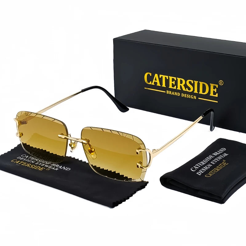 CATERSIDE lunettes de soleil carrées sans monture hommes Cupronickel mode Punk dégradé lunettes de soleil Vintage à la mode petite monture lunettes UV400