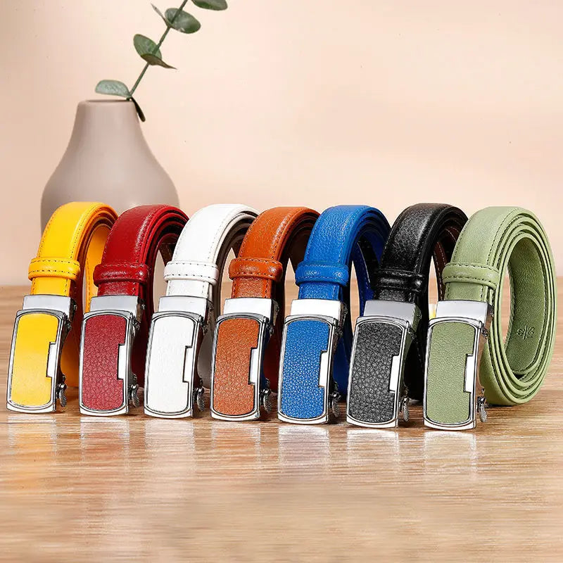 Ceinture de mode coréenne pour femmes, fine, étroite, art, couverture de taille, blanc, orange, bleu, vert, jaune, rouge, designer, ceinture automatique, nouveau