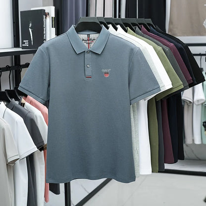 Polo d'été brodé de haute qualité pour hommes, chemise à manches courtes en pur coton respirant et décontracté pour affaires