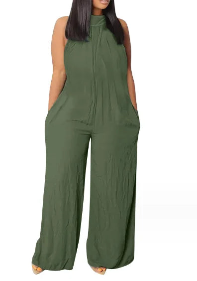 Combinaison décontractée à col montant pour femme, fibres de poche, imprimé abstrait, non commandé, jambe large, 03, 2023