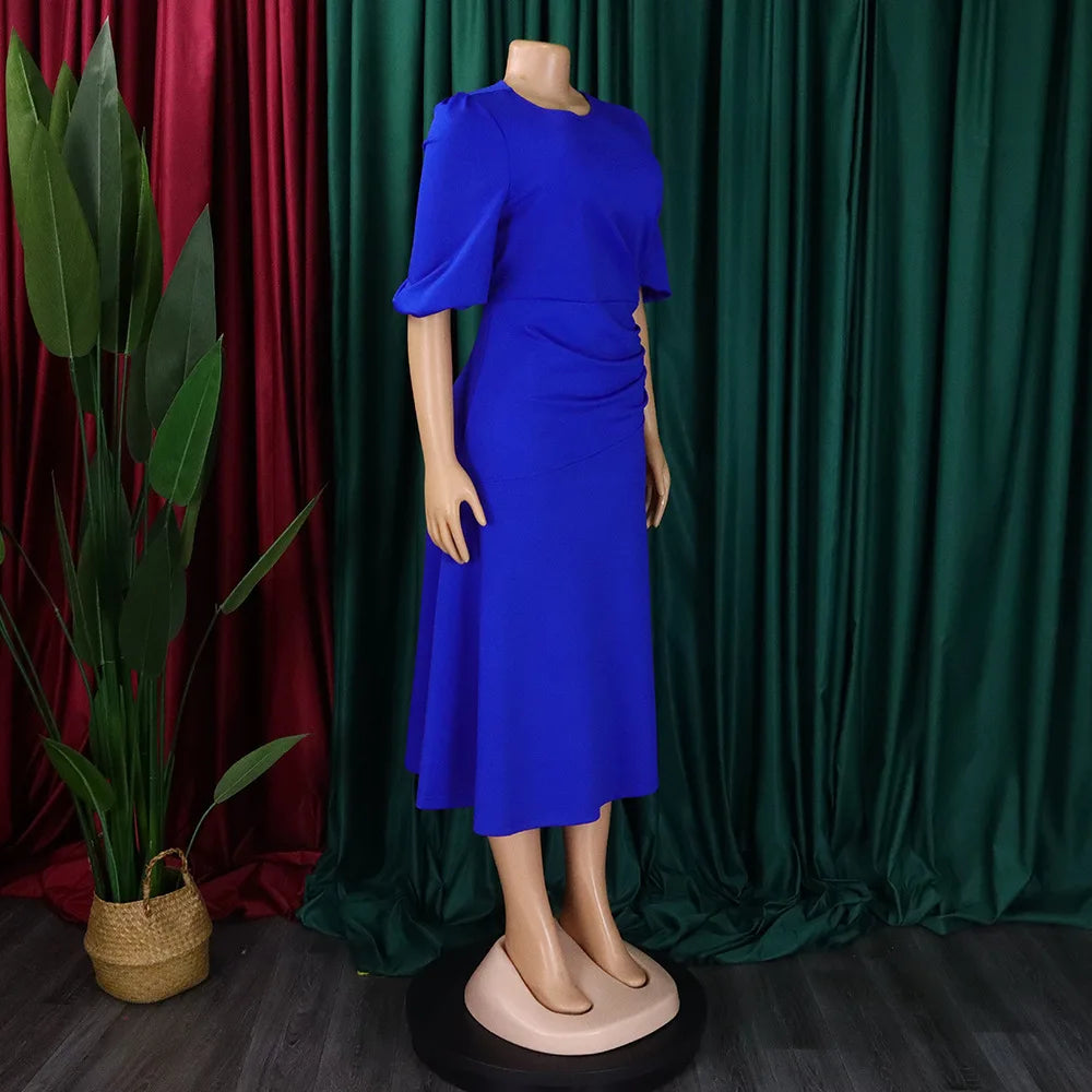 FairyShely-Robe longue à manches courtes pour femmes, grande taille, col rond, grandes robes pour dames, robe de soirée serrée, robe curvy, monochromatique, été, 2025