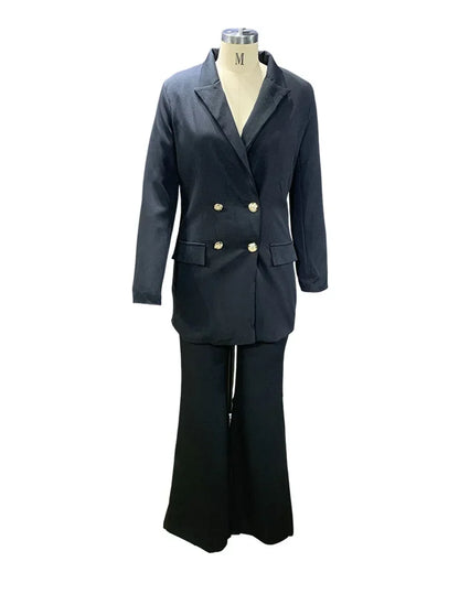 Automne hiver 2 pièces tenues pour femmes Blazer vestes taille haute jambe droite pantalon costumes ensemble affaires décontracté bureau