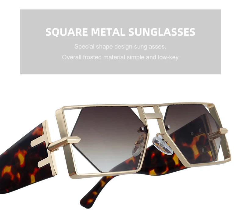 Steampunk Rectangle lunettes de Soleil Femmes Hommes 2025 De Luxe Creux En Métal Cadre Lunettes de Soleil Vintage Punk Hexagone Lunettes UV400 Nuances