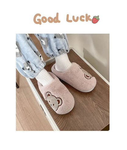 Ours en peluche pantoufles pour femmes hommes mode Kawaii moelleux hiver chaud pantoufles amoureux dessin animé ours en peluche maison chaussures TG03