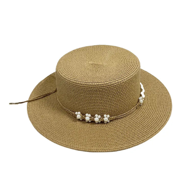 Chapeau plat d'été pour femmes, nouveau style, chapeau de soleil, de plage, de mariage, de thé, élégant, avec coiffure en perles, 모자