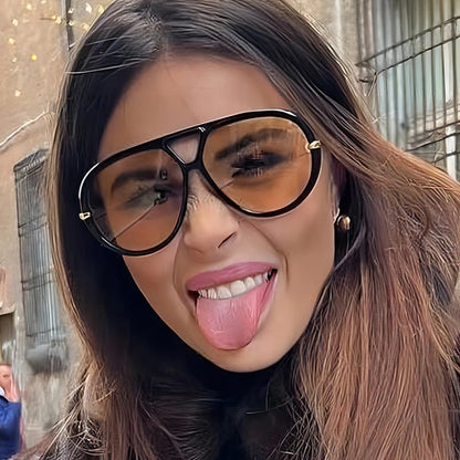 Lunettes de soleil pilote Punk ovales surdimensionnées pour femmes, grande marque de luxe, monture métallique Vintage, lunettes de soleil pour dames, bouclier UV400, 2025