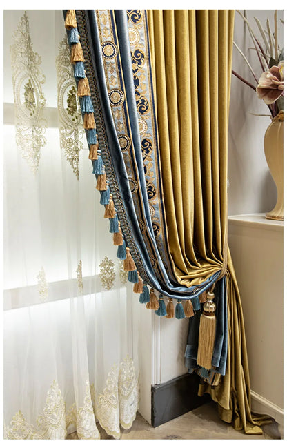 Rideaux en velours ombré or et bleu, haut de gamme, style européen et américain de luxe, pour chambre à coucher, salon, personnalisation de villa