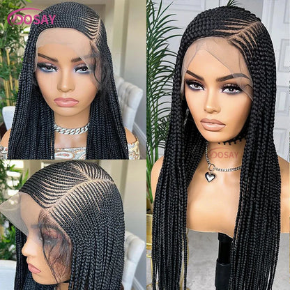 Perruques tressées en boîte Cornrow 36 pouces, perruque synthétique Blonde 613 pour femmes, perruque Lace Front Wig tressée avec raie latérale de haute qualité, perruque Faux Locs