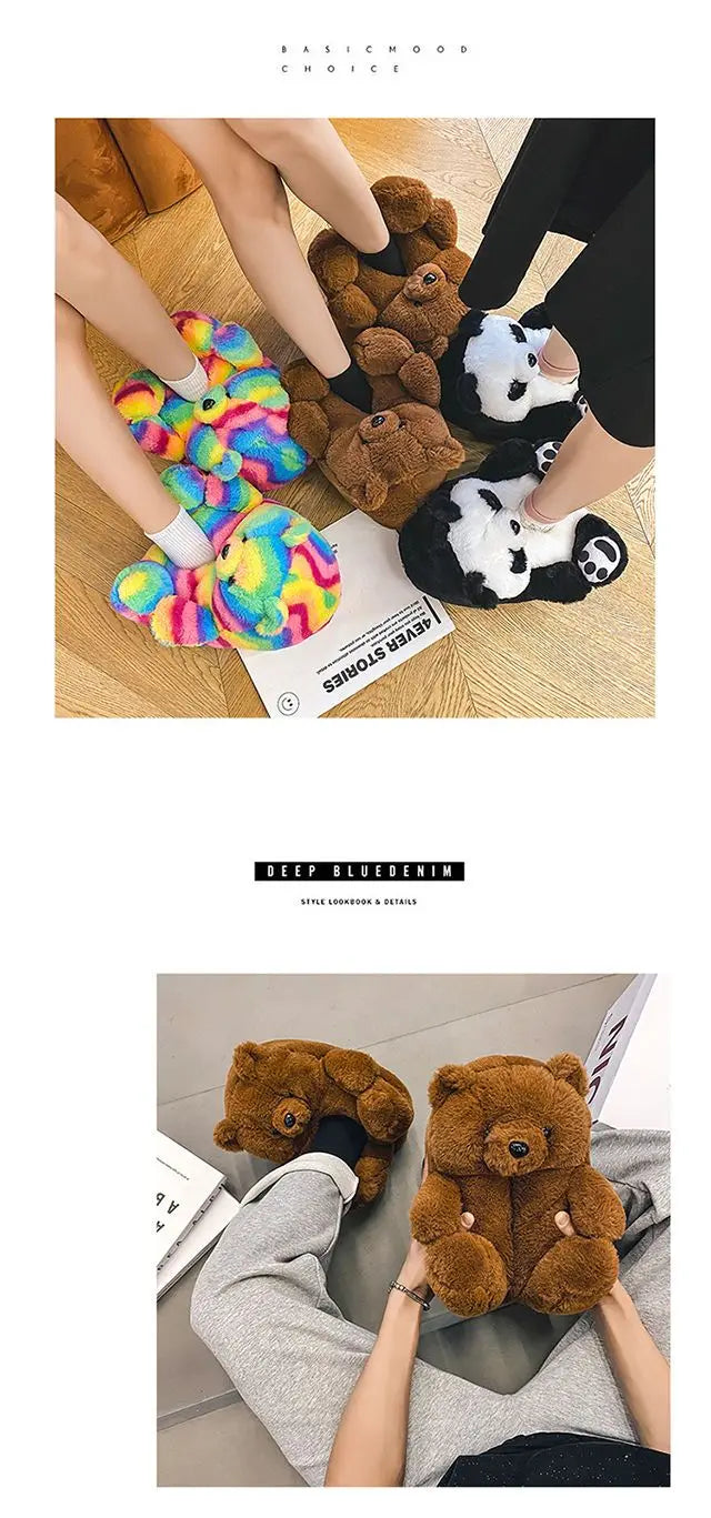 Pantoufles roses en fourrure d'animal à enfiler, chaussures d'ours moelleuses pour la maison, pantoufles d'intérieur chaudes et pelucheuses, tongs de maison, expédition rapide