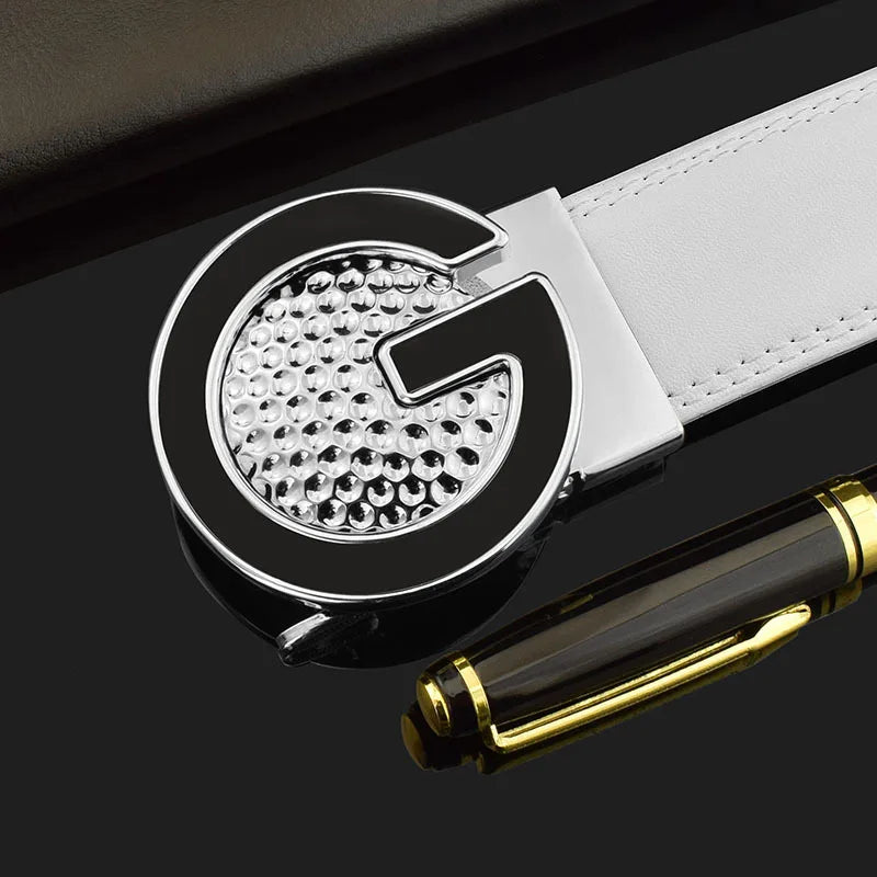 Ceinture de Golf blanche pour hommes, Texture cuir, coiffeur, boucle automatique, Simple, haute qualité, décontractée, pantalon pour jeunes