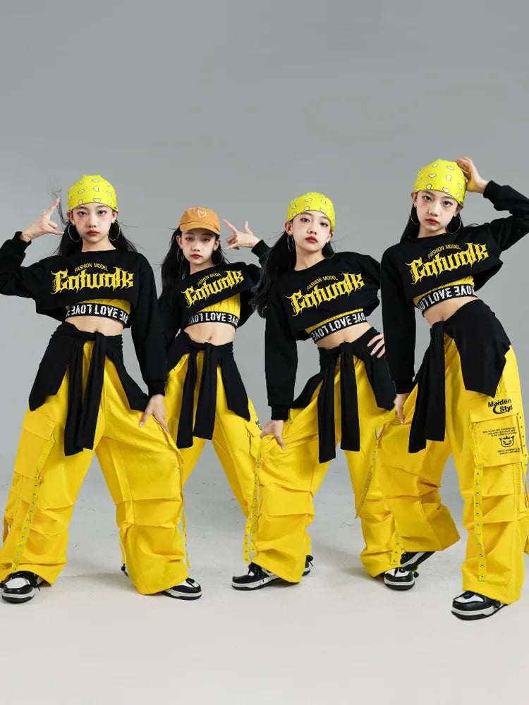 Ensemble de vêtements Hip Hop pour filles, haut court K-pop, pantalon cargo, cardigan de danse de rue pour enfants, streetwear pour enfants, groupe de filles, vêtements de jazz, mode