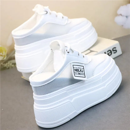 Pantoufles d'Été à Semelles Compensées pour Femmes, Chaussures Paresseuses en Maille Respirante pour Petits Pieds, Sandales à Plateforme Antidérapantes