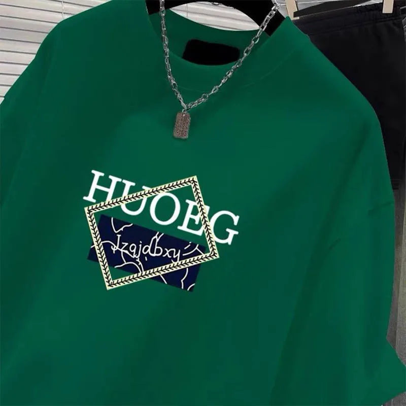 T-shirt à manches courtes en pur coton de style européen pour femmes, vêtements d'été décontractés, haut imprimé à col rond, pull basique pour femme