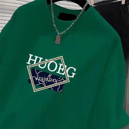 T-shirt à manches courtes en pur coton de style européen pour femmes, vêtements d'été décontractés, haut imprimé à col rond, pull basique pour femme