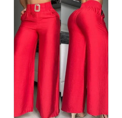 Pantalon élégant pour femmes, mode solide, ample et Slim, haut-parleur décoratif en métal, jambes larges, taille haute, nouvelle collection automne 2024