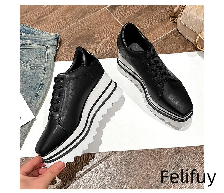 Baskets Blanches en Cuir de Vache pour Femme, Chaussures à Semelle Optique, Décontractées, à Lacets, Confortables, d'Extérieur, de Styliste, Printemps 2024