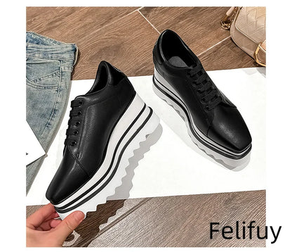 Baskets Blanches en Cuir de Vache pour Femme, Chaussures à Semelle Optique, Décontractées, à Lacets, Confortables, d'Extérieur, de Styliste, Printemps 2024