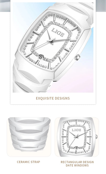 LIGE 2025 TOP montre pour femme élégante étanche mode dames horloge créative bracelet en céramique montre pour femmes cadeau Relogio Feminino