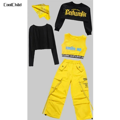 Ensemble de vêtements Hip Hop pour filles, haut court K-pop, pantalon cargo, cardigan de danse de rue pour enfants, streetwear pour enfants, groupe de filles, vêtements de jazz, mode