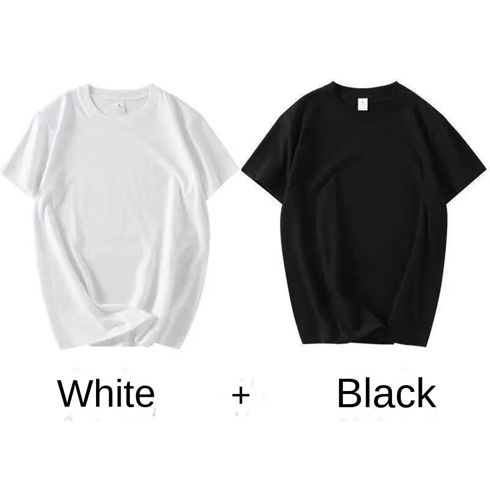 2 pièces 100% coton solide t-shirts hommes et femmes à manches courtes blanc t-shirts décontracté respirant ample col rond T-shirt Couple hauts