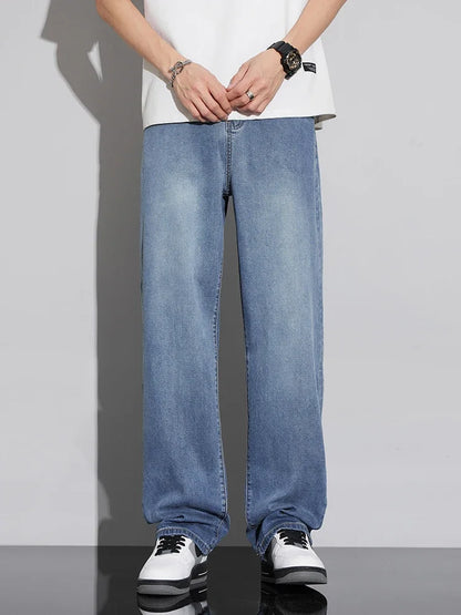 Jean Baggy d'été pour hommes, Baggy, drapé doux, ample, confortable, jambes larges, pantalon en soie glacée, rétro, élastique, décontracté, Denim
