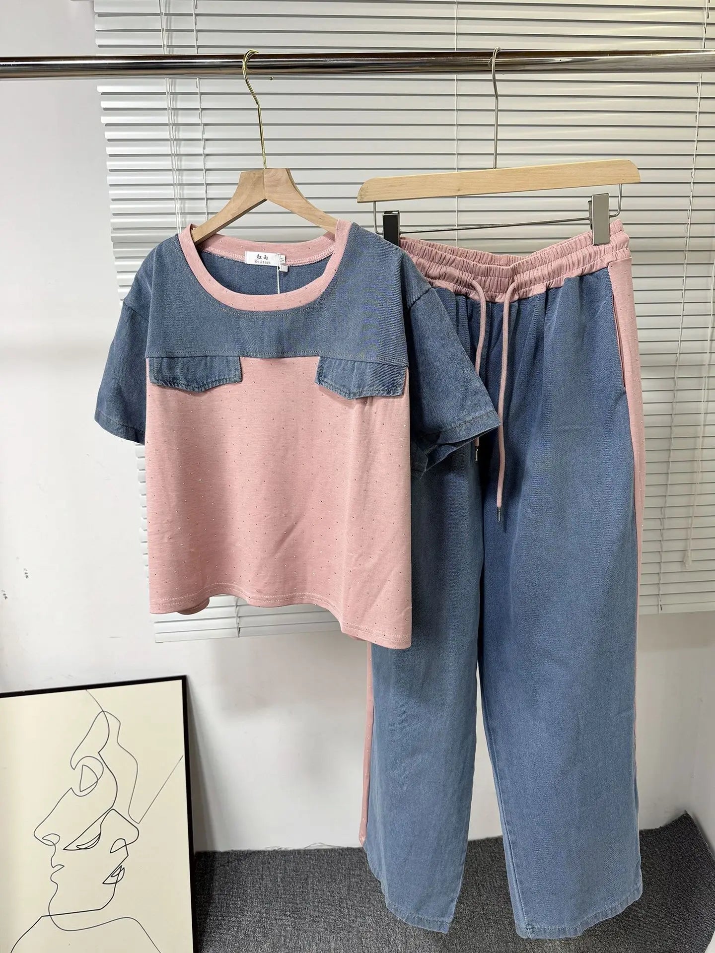 Ensemble deux pièces en Denim pour femmes, ensemble pantalon assorti, Streetwear Y2k, décontracté, perçage à chaud, hauts, jambes larges, pantalons longs, taille haute, 2025
