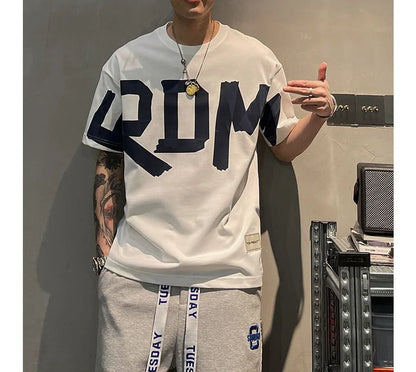 T-shirt manches courtes col rond, décontracté, assorti avec tout, tendance coréenne, couleur unie, lettre imprimée, ample, mode jeunesse, été 2023