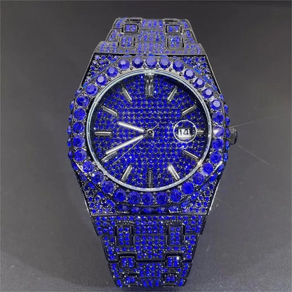 2024 Hip Hop hommes montres à quartz MISSFOX automatique Date glacé montre-bracelet mode bleu diamant bijoux montre pour homme livraison gratuite