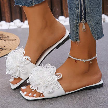 Femmes fleur pantoufles plates chaussures de marche décontractées femme été mode robe sandales en plein air peu profond pantoufles maison diapositives femmes