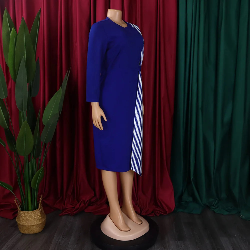 FairyShely 2025 Sexy Patchwork grande taille robe de Club femmes à manches longues grandes robes dame coupe ajustée fête robe courbe serrée