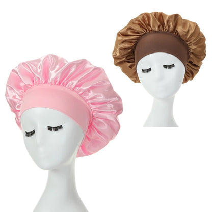 2 pièces lait Imitation soie large bord Satin tissu femmes cheveux chapeau Bonnet bande élastique chapeaux bonnets pour les femmes