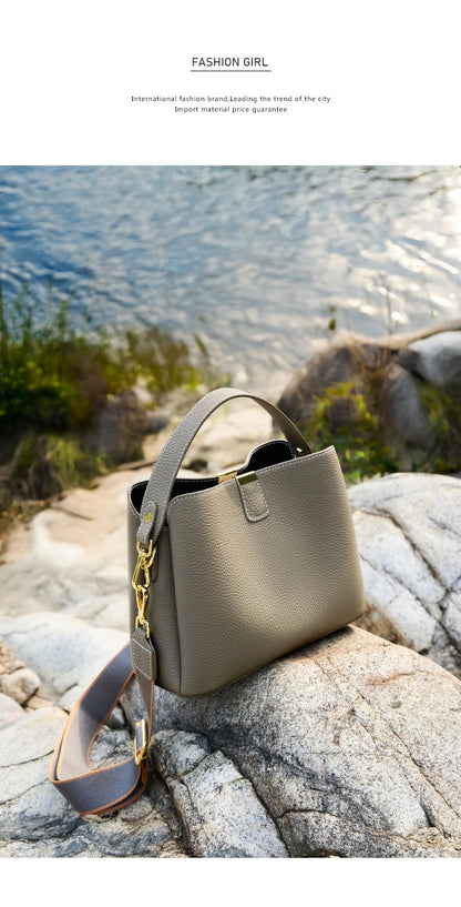 Hifashion 100% vache en cuir véritable seau épaule sacs à bandoulière pour femmes 2025 luxe concepteur large sangle fourre-tout dames sacs à main