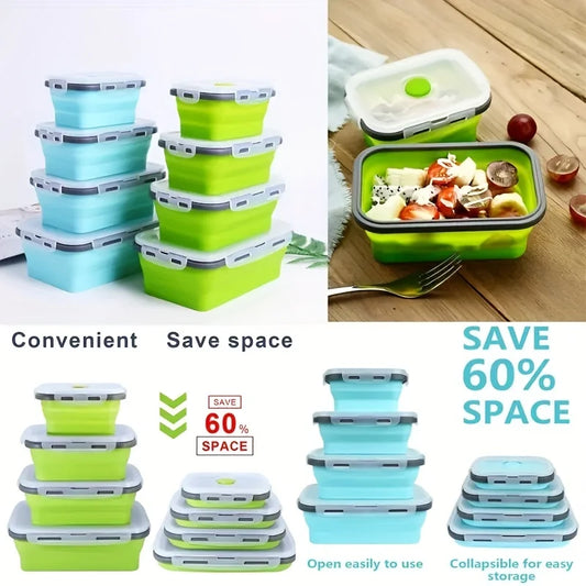 Conteneur de stockage des aliments pliable en Silicone, boîte à déjeuner empilable permettant de gagner de l'espace, accessoires de cuisine pliables pour micro-ondes 1/4 pièces