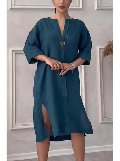 Robe longue en lin à manches longues pour femmes, robes élégantes, robe éducative, été décontracté, monochromatique, fête de documents, Y2K, été 2024