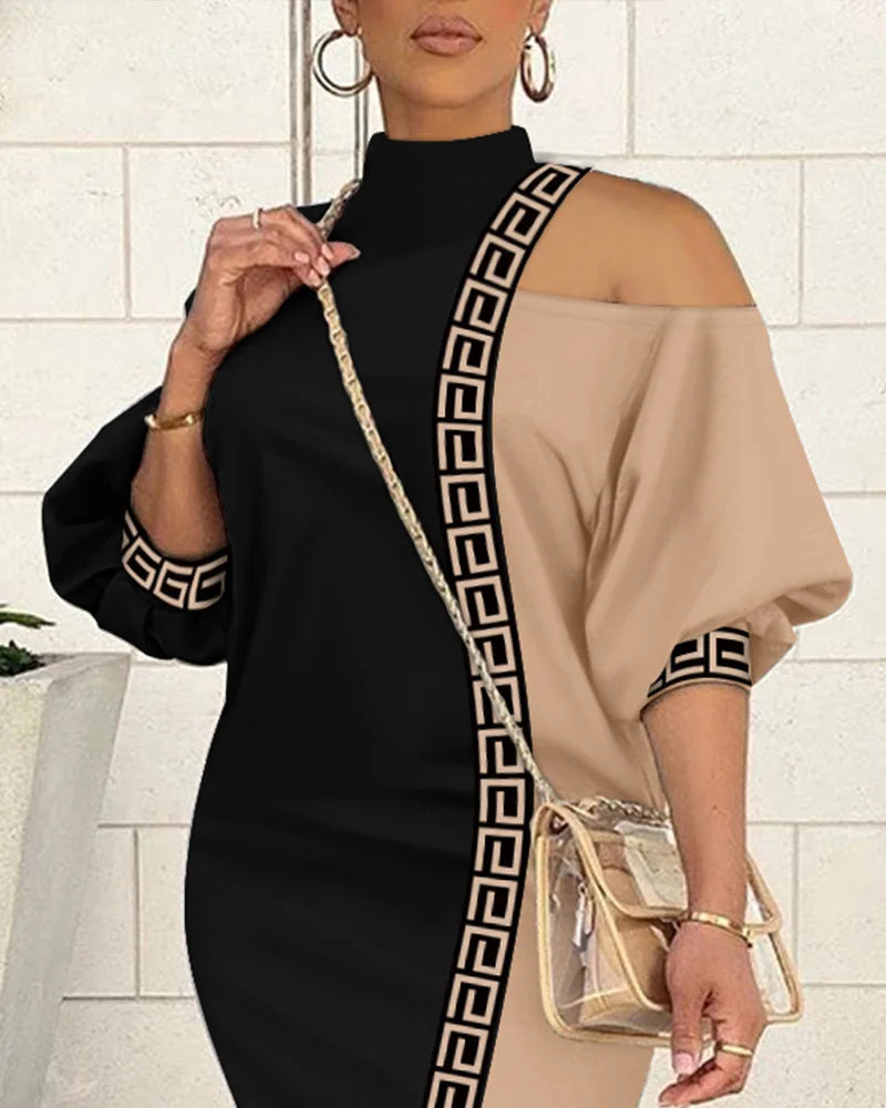 Robe mi-longue découpée à demi-manches lanterne pour femmes, vêtements féminins, col rabattu, initié au froid sexy, été, 2025