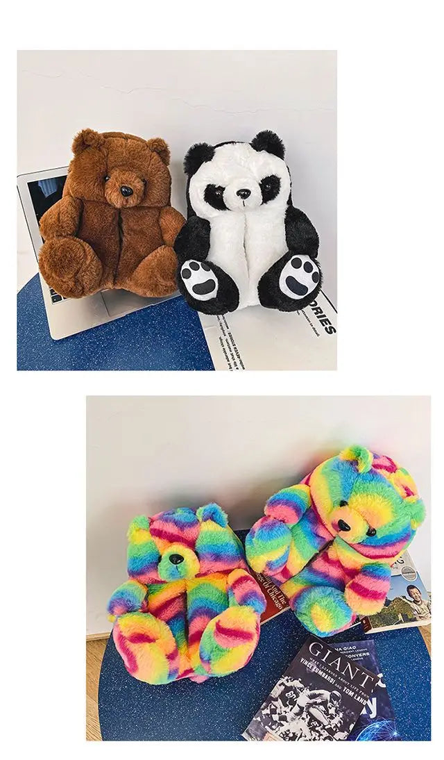 Pantoufles roses en fourrure d'animal à enfiler, chaussures d'ours moelleuses pour la maison, pantoufles d'intérieur chaudes et pelucheuses, tongs de maison, expédition rapide