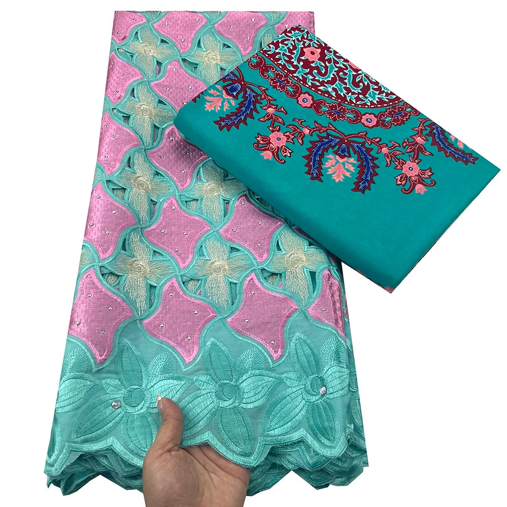 Tissu africain en dentelle de Voile suisse, 2.5 + 3 yards, véritable cire pour coudre une robe de soirée, nouvel arrivage