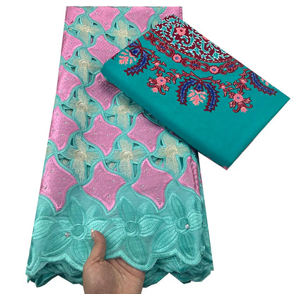 Tissu africain en dentelle de Voile suisse, 2.5 + 3 yards, véritable cire pour coudre une robe de soirée, nouvel arrivage