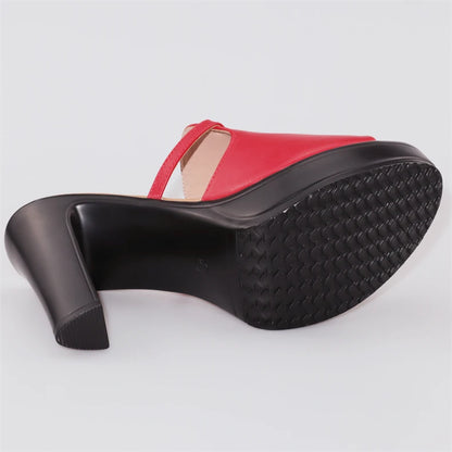 Chaussures à talons hauts de 10cm pour femmes, chaussures à plateforme, pantoufles d'été à semelle épaisse en cuir avec cœur épais, pour bureau et mariage, 2025
