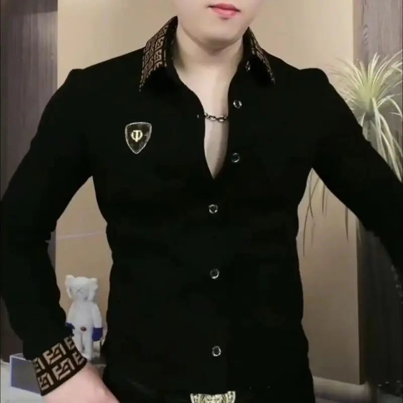 Polo à manches longues pour hommes à la mode T-shirt tendance décontracté à revers à la mode