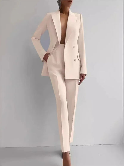 Printemps décontracté à manches longues costume ensemble automne élégant bureau dame solide mince hauts Blazer pantalon deux pièces ensembles femmes tenue 2025