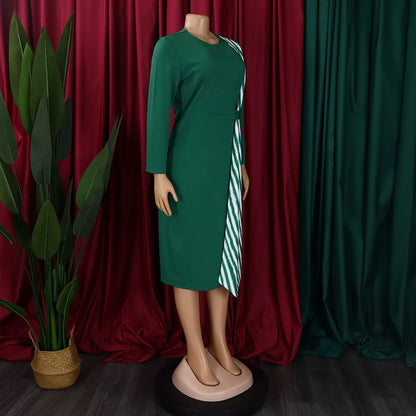 FairyShely 2025 Sexy Patchwork grande taille robe de Club femmes à manches longues grandes robes dame coupe ajustée fête robe courbe serrée